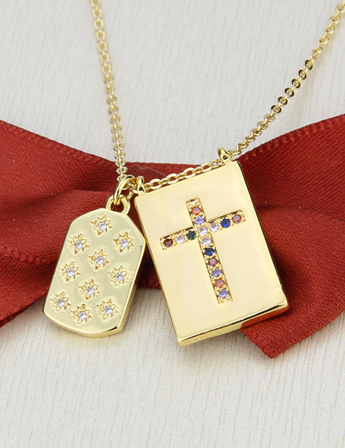 Fashion Gilded Diamond Cross Star Tag Necklace