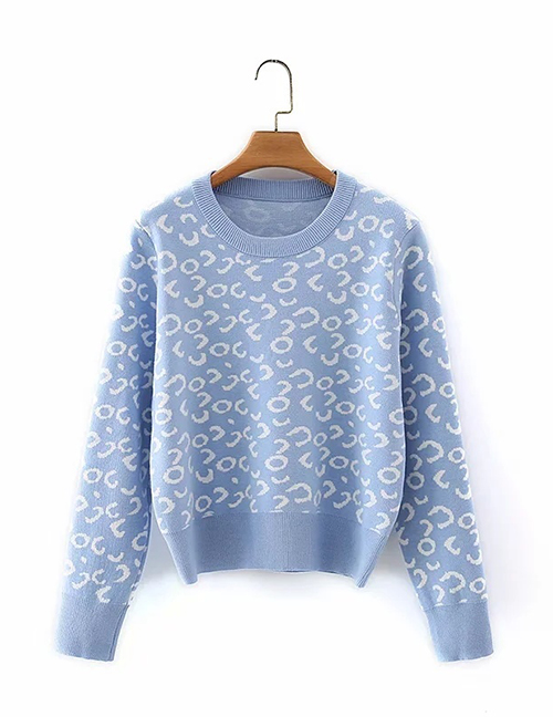 Fashion Blue Round Neck Long Sleeve Pullover