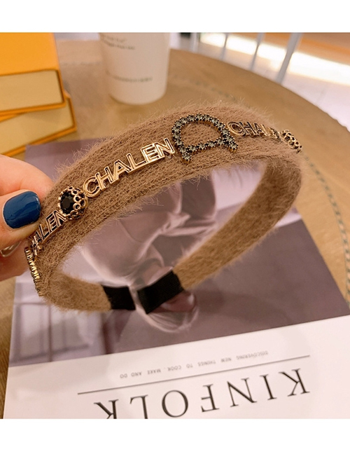 Fashion Coffee Color Rhinestone Wide Mohair Broad-brimmed Letter Headband