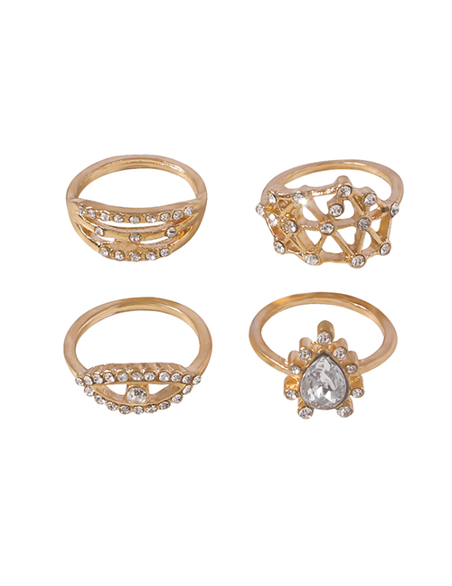 Fashion Golden 4-piece Alloy Diamond Geometric Ring