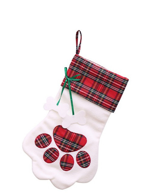 Fashion Red Dog Paw Christmas Sock Bag Tree Pendant