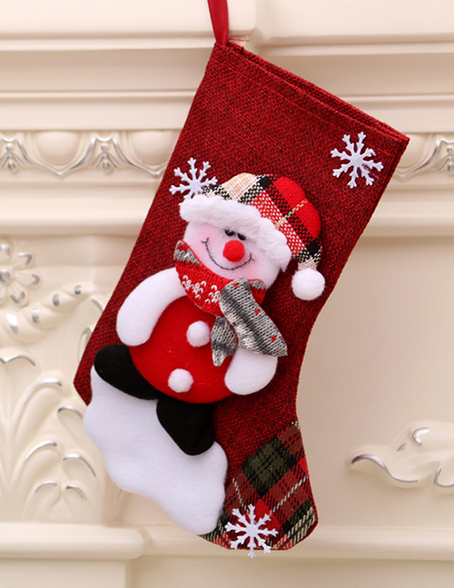 Fashion Linen Medium Socks (snowman) Christmas Old Man Snowman Bear Christmas Stocking