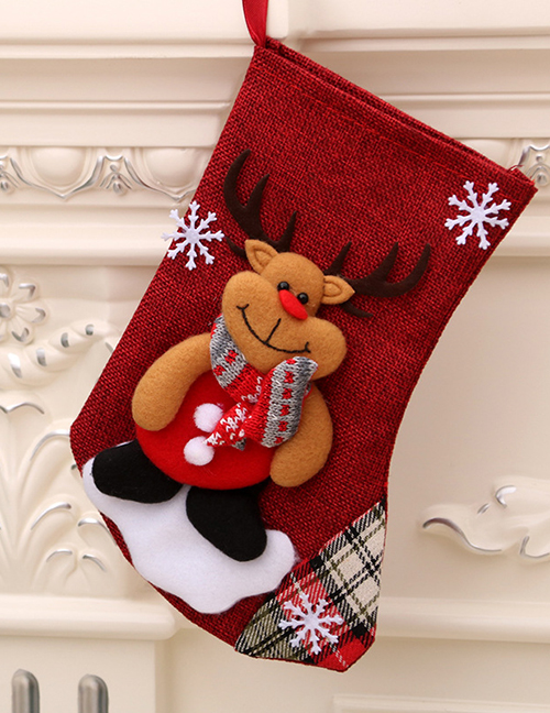 Fashion Linen Medium Socks (deer) Christmas Old Man Snowman Bear Christmas Stocking