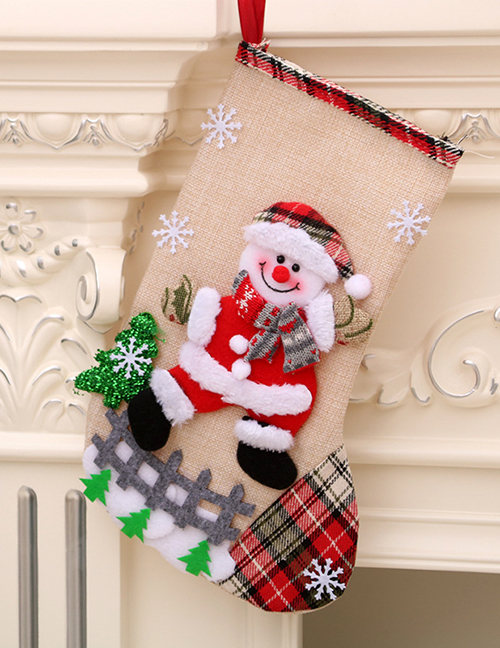 Fashion Linen Large Socks (snowman) Christmas Old Man Snowman Bear Christmas Stocking