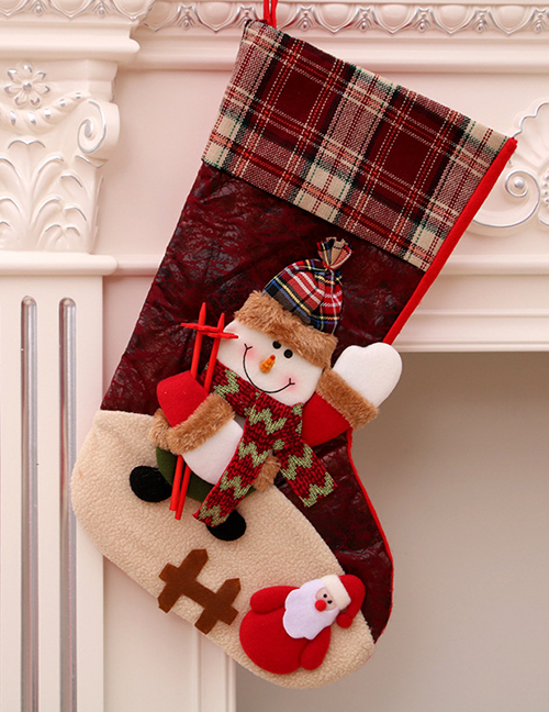 Fashion Plaid Oversized Socks (snowman) Christmas Old Man Snowman Bear Christmas Stocking