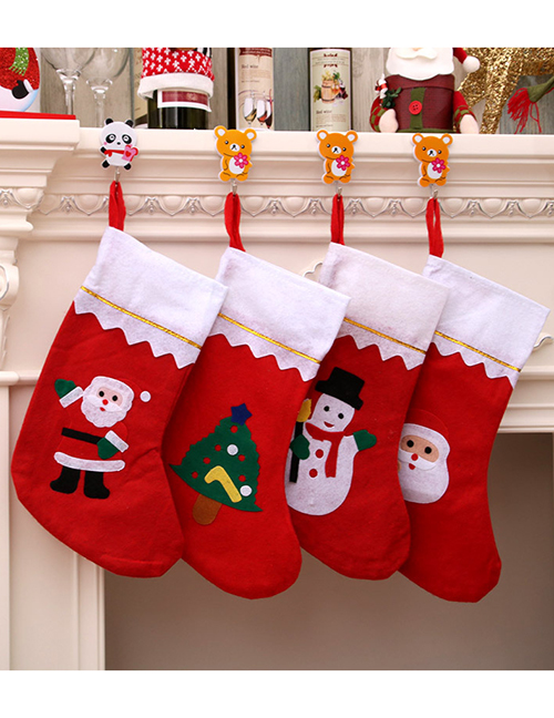 Fashion White Side Socks (random Pattern) Christmas Applique Old Man Snowman Christmas Stocking