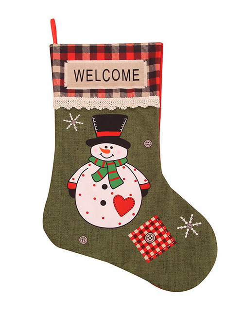 Fashion Snowman Christmas Print Plaid Large Christmas Socks
