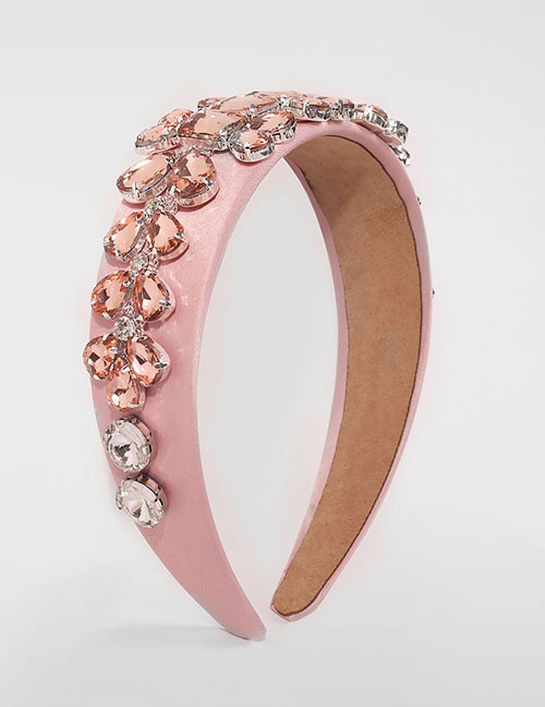 Fashion Pink Fabric Alloy Diamond-studded Water Drop Headband