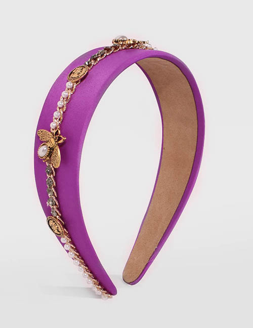 Fashion Purple Fabric Alloy Diamond Bee Pearl Headband