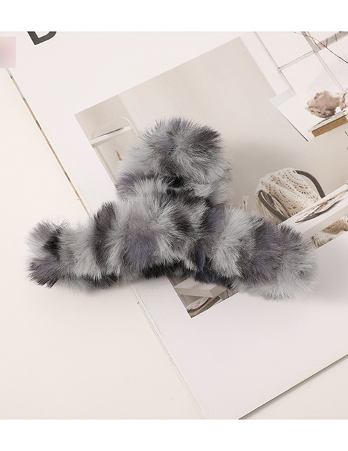 Fashion Leopard Gray Imitation Rabbit Fur Cross Leopard Print Resin Hollow Grip