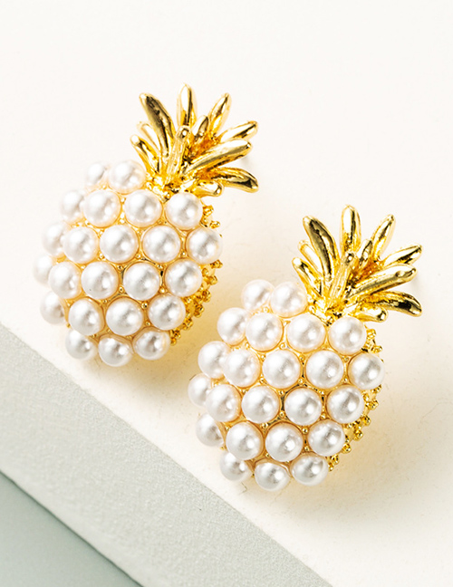 Fashion White Pineapple Pearl Alloy Plating Earrings