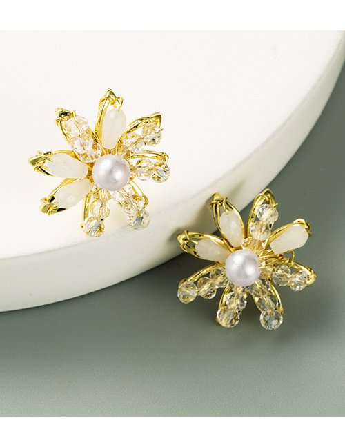 Fashion White Handmade Crystal Flower Pearl Earrings