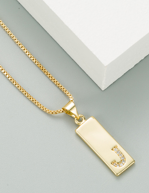 Fashion J Gold Brass Electroplated Micro-inlaid Zircon Pendant Letter Geometric Necklace