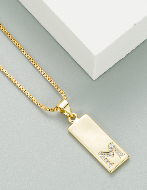 Fashion M Gold Brass Electroplated Micro-inlaid Zircon Pendant Letter Geometric Necklace