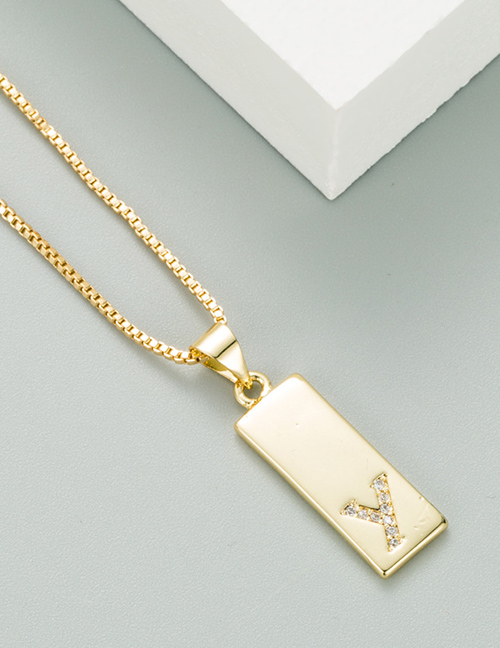 Fashion Y Gold Brass Electroplated Micro-inlaid Zircon Pendant Letter Geometric Necklace
