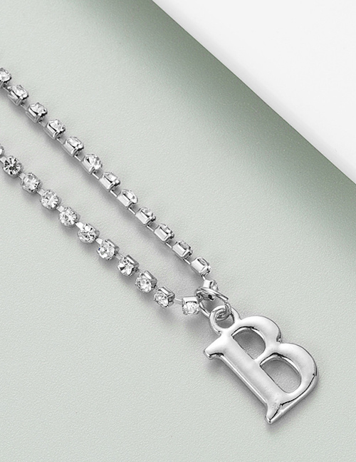 Fashion B Silver Alloy Claw Chain With Diamond Letter Pendant Necklace