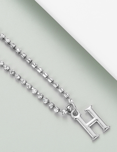 Fashion H Silver Alloy Claw Chain With Diamond Letter Pendant Necklace