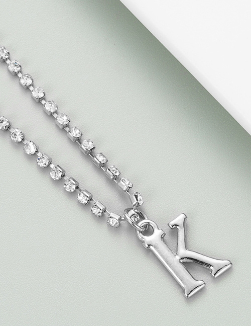 Fashion K Silver Alloy Claw Chain With Diamond Letter Pendant Necklace