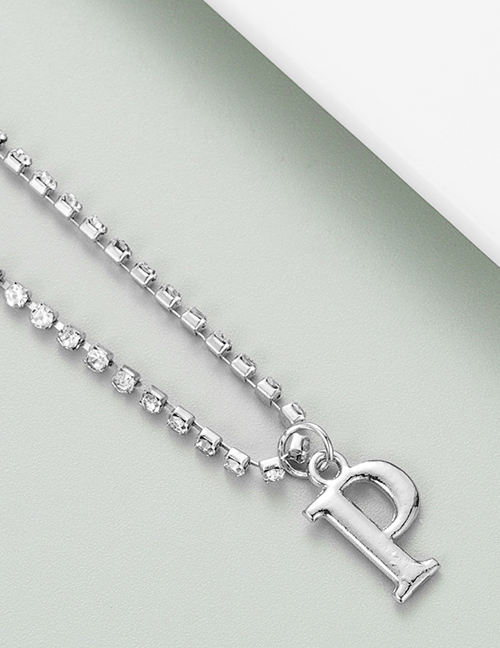 Fashion P Silver Alloy Claw Chain With Diamond Letter Pendant Necklace