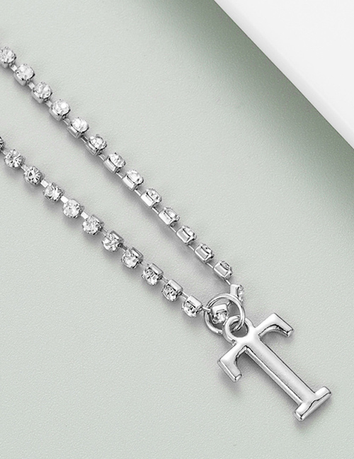 Fashion T Silver Alloy Claw Chain With Diamond Letter Pendant Necklace