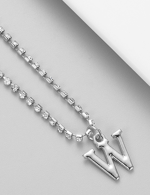 Fashion W Silver Alloy Claw Chain With Diamond Letter Pendant Necklace