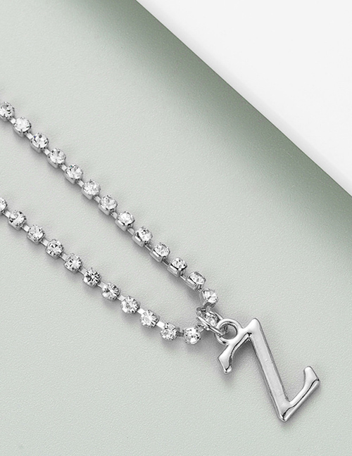 Fashion Z Silver Alloy Claw Chain With Diamond Letter Pendant Necklace
