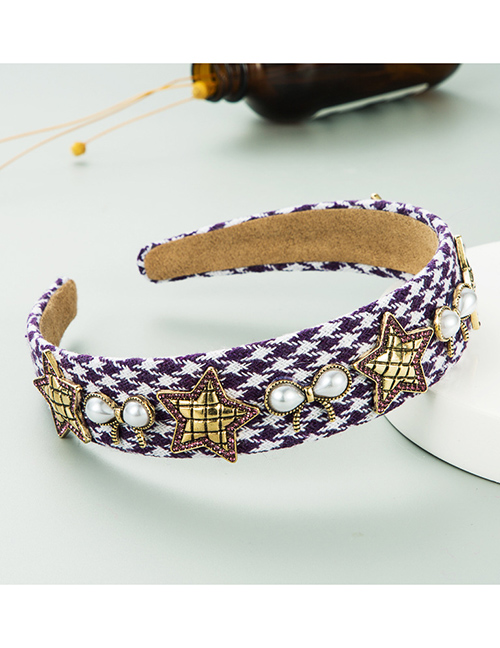 Fashion Purple Knitted Fabric Diamond Five-pointed Star Alloy Inlaid Pearl Headband