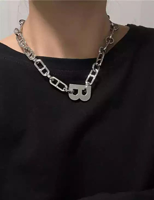 Fashion Silver Thick Chain Letter Pendant Alloy Necklace