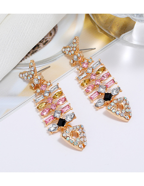 Fashion Pink Herringbone Alloy Diamond Earrings