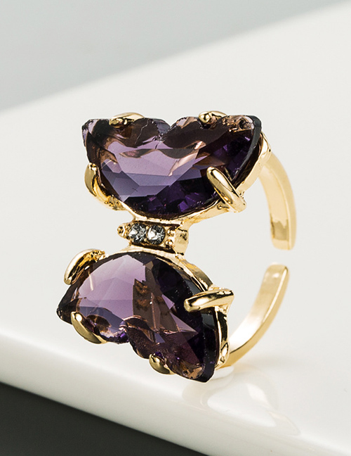 Fashion Purple Crystal Diamond Butterfly Open Ring