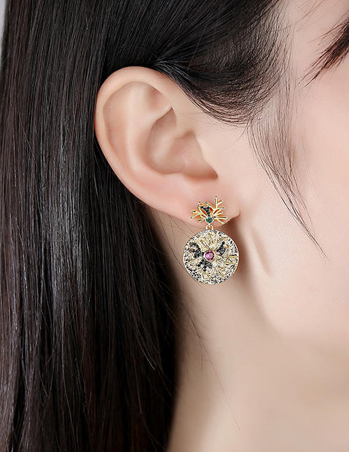Fashion 18k Antlers Copper Inlaid Zircon Geometric Round Earrings