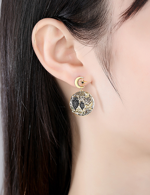 Fashion 18k Owl Copper Inlaid Zircon Hexagonal Star Stud Earrings
