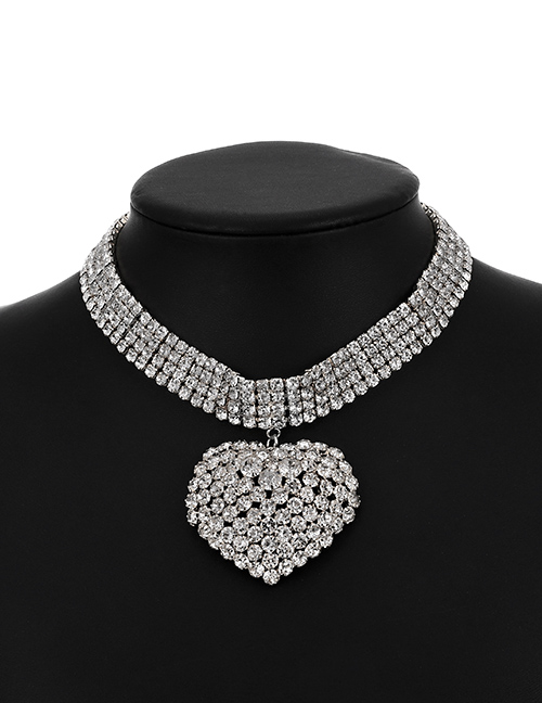 Fashion Silver Color Alloy Diamond Love Necklace