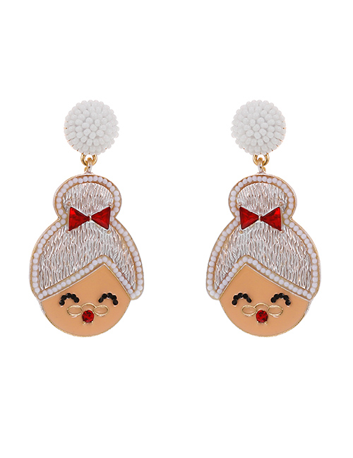 Fashion Yellow Alloy Diamond Rice Beads Granny Head Stud Earrings
