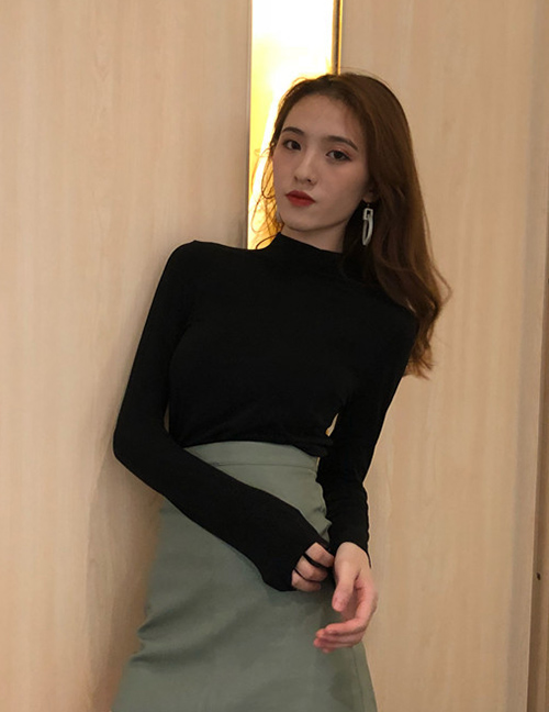 Fashion Black Turtleneck Solid Color Long-sleeved Bottoming Shirt Top