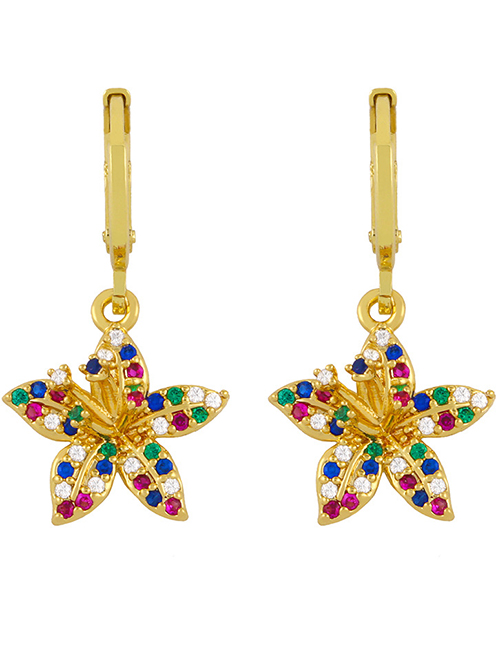 Fashion Color Zirconium Gold-plated Copper Earrings With Flowers And Diamonds