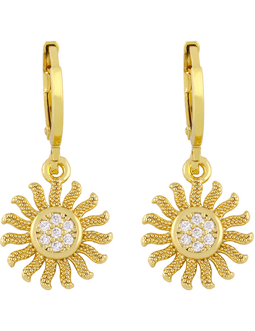 Fashion Sun Flower Gold-plated Copper Earrings With Zircon Sun Flowers