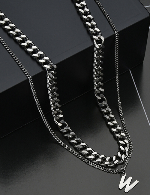 Fashion W Word Necklace Letter Double-layer Titanium Steel Necklace