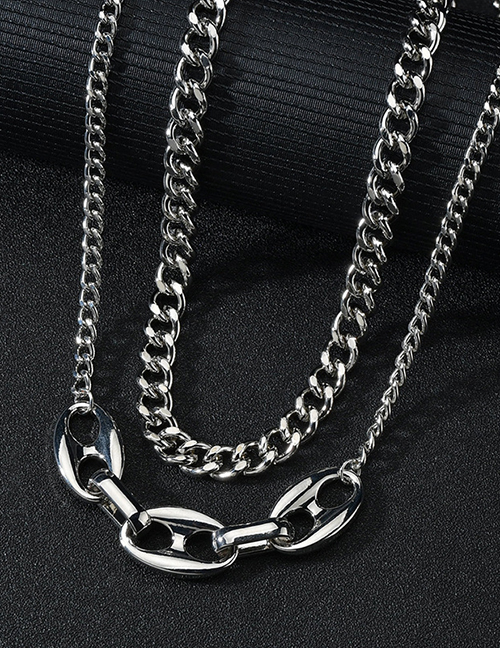 Fashion Pig Nose Buckle Necklace Pig Nose Buckle Multilayer Stainless Steel Pendant Necklace