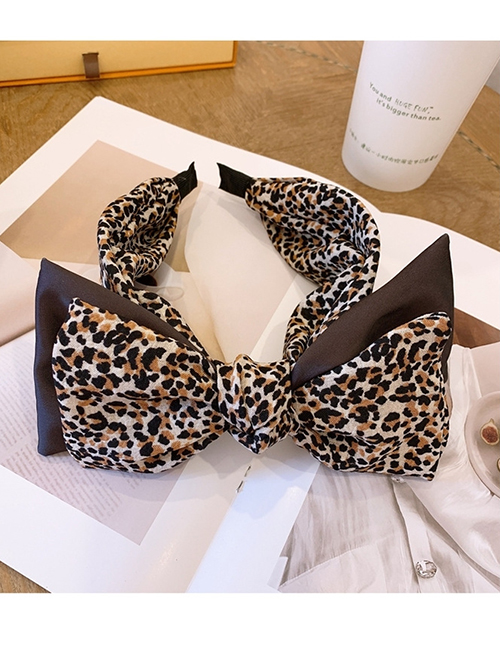 Fashion White Leopard Leopard Print Double Large Bow Wide Version Headband