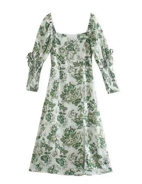 Fashion Printing Flower Print Slit Loose Pleated Dress