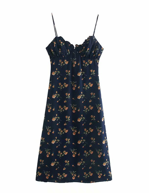 Fashion Printing Flower Print Suspender Backless Dress
