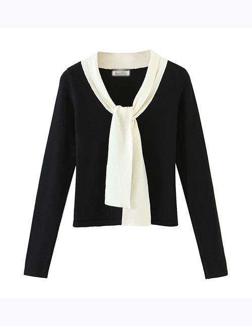 Fashion Black Cashmere Bow Tie Slim Knit Bottoming Shirt Top
