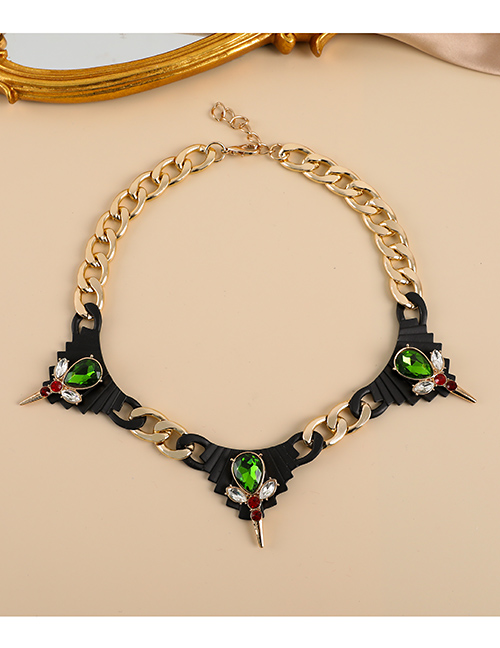 Fashion Green Alloy Diamond Drop Necklace