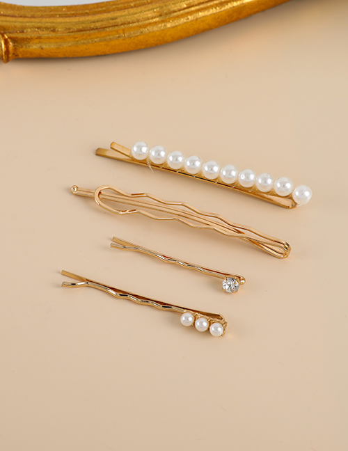 Fashion Gold Color Alloy Pearl One-word Hairpin Set