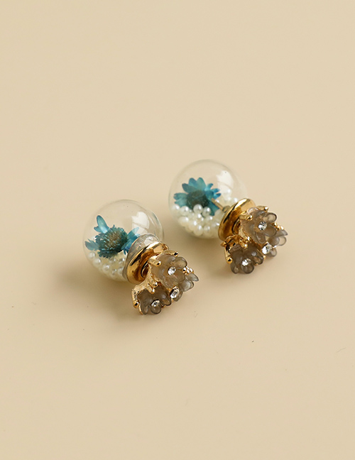Fashion Blue Alloy Resin Pearl Flower Earrings