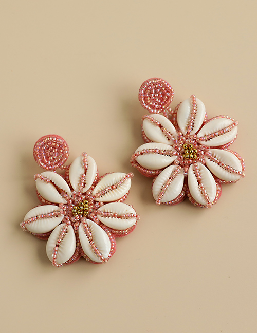 Fashion Pink Alloy Resin Rice Beads Flower Earrings