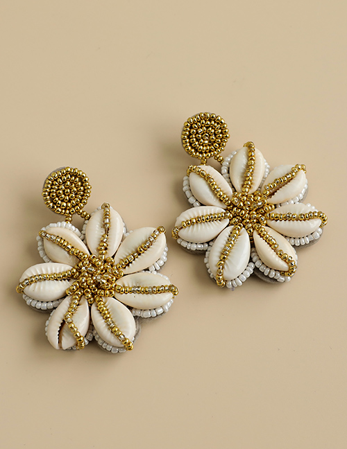 Fashion Yellow Alloy Resin Rice Beads Flower Earrings