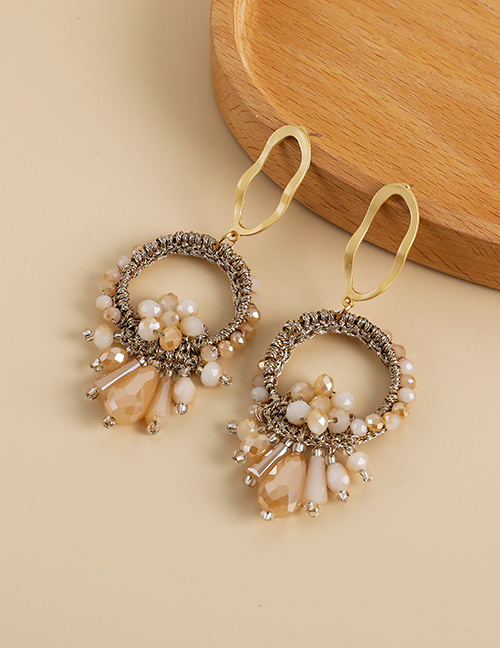 Fashion Champagne Hand-woven Rice Beads Geometric Fan-shaped Earrings