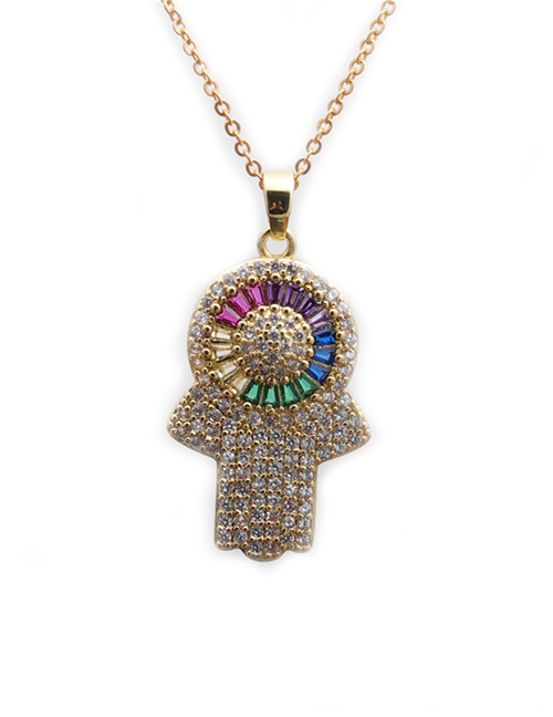 Fashion Palm O Sub Chain Gold Micro-set Zircon Eye Palm Gold-plated Copper Necklace